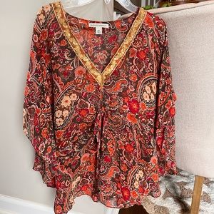 Like New Banana Republic Beaded Colorful Sheer Blouse